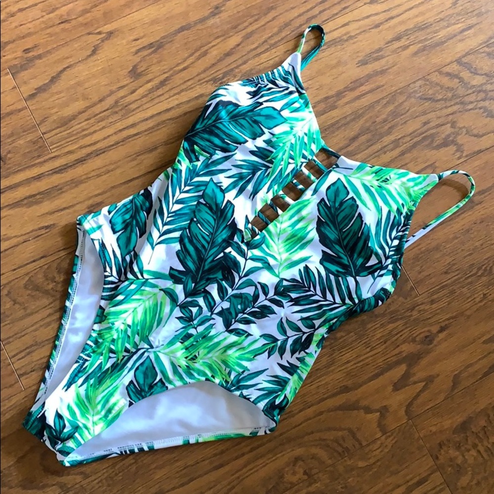 Xhilaration PALM TREE ONE PIECE TIE UP SCOOP BACK